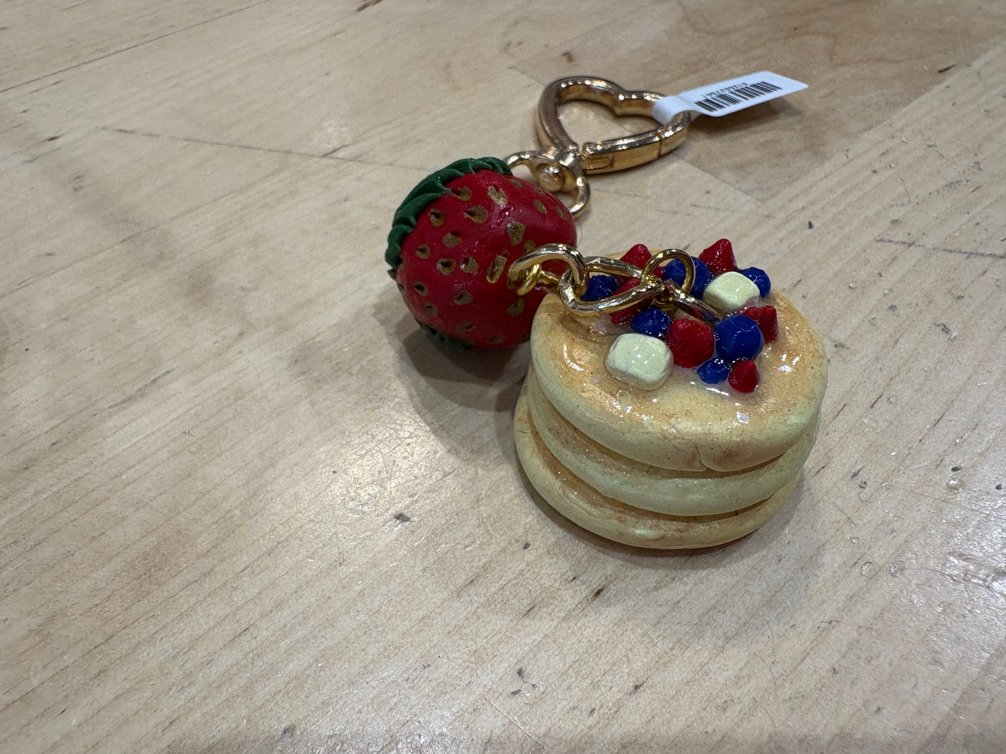 Strawberry Stack Charm – Mini Pancake Keychain with Heart Clasp