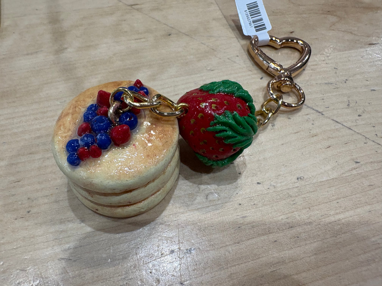 Strawberry Stack Charm – Mini Pancake Keychain with Heart Clasp
