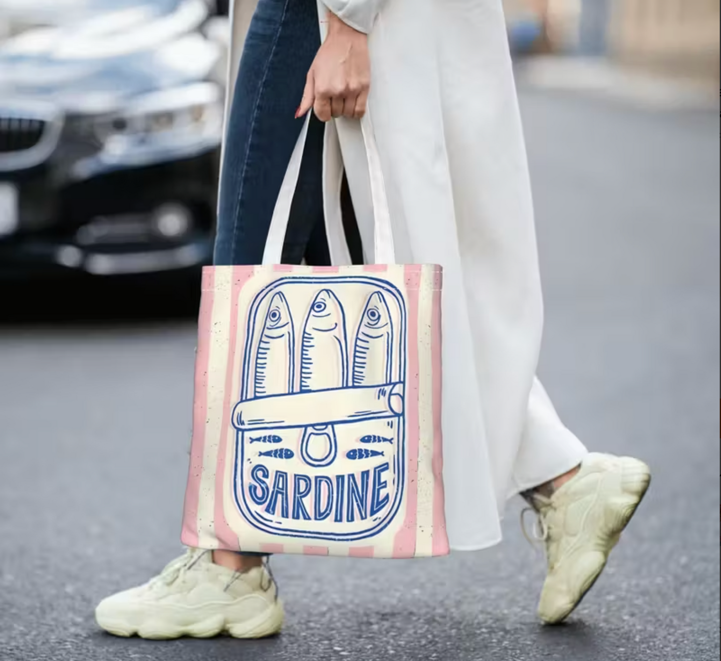 Candy Stripe Sardine Tote Bag